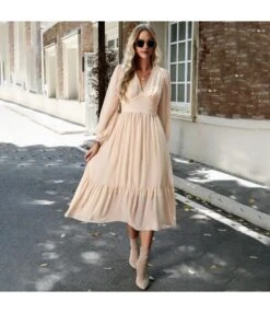 Elegant Solid Color V-Neck Bubble Sleeve Long Dress Wholesale Dresses N5923081800003 -OTIS Clothing Shop O1CN01b4l1Ho1ND4pTgHa6z 2425141535 0 cib 4