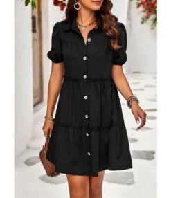 Solid Color Casual Lapel Puff Short Sleeve Smocked Dress Wholesale Dresses N5323032300139 -OTIS Clothing Shop O1CN01bjNkl71ND4km9W2RN 2425141535 0 cib 4