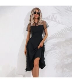 Mesh Patchwork Short Sleeve Retro Solid Color Swing A-Line Dress Wholesale Dresses N5323030300068 -OTIS Clothing Shop O1CN01eZ7aOx1IrltALTvqJ 1007700947 0 cib