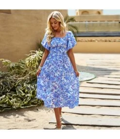 Elegant Botanical Floral Full Print Bubble Sleeve Square Neck Long Dress Wholesale Dresses V5923041200043 -OTIS Clothing Shop O1CN01fAntia1ND4n6gZez2 2425141535 0 cib 4