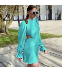 Lantern Sleeve Hollow Solid Color Commuter Niche A-Line Dress Wholesale Dresses N463823021400186 -OTIS Clothing Shop O1CN01fRIXCn2GztpJtbC2d 2212501819087 0 cib