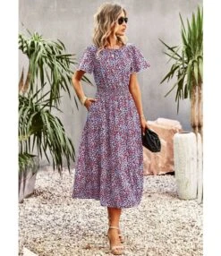 Summer Elegant Waist Trimming Short-Sleeved Long Floral Dress Wholesale Dresses N5323022800184 -OTIS Clothing Shop O1CN01hSzbYc1ND4lQXeXZ6 2425141535 0 cib