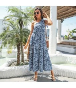 Slanted Shoulder Floral Print Loose Long Smocked Swing Dress Wholesale Dresses N5323030700069 -OTIS Clothing Shop O1CN01j6UjSm28lEFkGW9Hq 2200727867972 0 cib