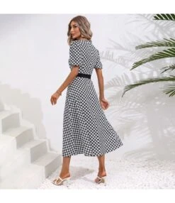 Colorblock Plaid Short Sleeve Stitching Waist Single-Breasted Midi Dress Wholesale Dresses N5323030300071 -OTIS Clothing Shop O1CN01jlsBVw1IrltG3vqvJ 1007700947 0 cib