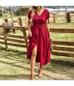 Slit Hollow Simple Short-Sleeved V-Neck Solid Color Dress Wholesale Dresses N463723032300203 -OTIS Clothing Shop O1CN01lw5tcd1ND4mYFrz2K 2425141535 0 cib 4