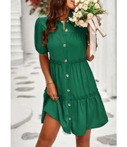 Solid Color Casual Lapel Puff Short Sleeve Smocked Dress Wholesale Dresses N5323032300139 -OTIS Clothing Shop O1CN01rMciZ31ND4ku5qOj9 2425141535 0 cib