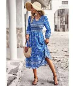 Bohemian Balloon Sleeve Pleated V-Neck Dress Wholesale Dresses N4623041200021 -OTIS Clothing Shop O1CN01rnwAlk1ND4lG8ZXuW 2425141535 0 cib 4