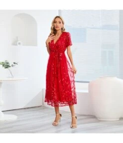 Embroidered Mesh Slim-Fit V-Neck Mid-Length Lace Sequin Party Dress Wholesale Dresses N5323021800036 -OTIS Clothing Shop O1CN01spwIRW1wQMok8d1YQ 2455536302 0 cib 5