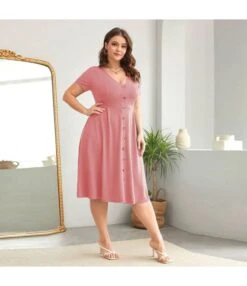 Wholesale Plus Size Clothing V-Neck Waistline Hem Short-Sleeved Dress V5923042600011 -OTIS Clothing Shop O1CN01tmrZKQ1aD9rduLg7s 2215565203295 0 cib