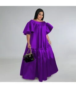 Wholesale Plus Size Clothing Loose Waist U-Neck Commuter Ruffle Sleeve Dress V5923050600025