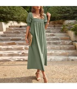 Elegant Flower Petal Sleeve Solid Color Square Neck Long Dress Wholesale Dresses V5923041200032 -OTIS Clothing Shop O1CN01ugDySA1ND4mkOEOdn 2425141535 0 cib 4