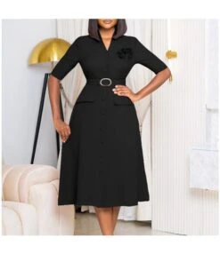 Elegant Solid Color V-Neck Button Down Dress With Belt And Corsage Wholesale Dresses N5923080800064 -OTIS Clothing Shop O1CN01ukBqB926Uci13CQif 4225457665 0 cib 6