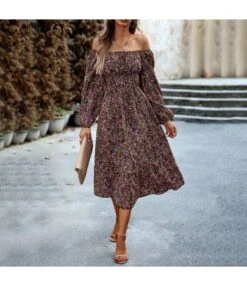 Pleated Wood Ear Side Printed One Word Collar Square Neck Dress Wholesale Dresses N4623071700096 -OTIS Clothing Shop O1CN01v6hDnR1ND4oaPweAb 2425141535 0 cib 4