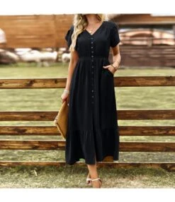 Slit Hollow Simple Short-Sleeved V-Neck Solid Color Dress Wholesale Dresses N463723032300203 -OTIS Clothing Shop O1CN01waq3Rw1ND4mdjeRTn 2425141535 0 cib 4