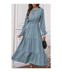 Solid Color Long Sleeve Lace-Up Collar Long Smocked Flowy Dress Wholesale Dresses N5323032300048 -OTIS Clothing Shop O1CN01x7jmzt2EaajCKRVcv 2206894468761 0 cib 5