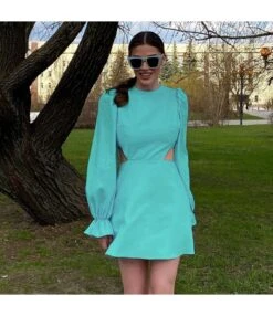 Lantern Sleeve Hollow Solid Color Commuter Niche A-Line Dress Wholesale Dresses N463823021400186 -OTIS Clothing Shop O1CN01xMLYlo2GztpNspri5 2212501819087 0 cib 3