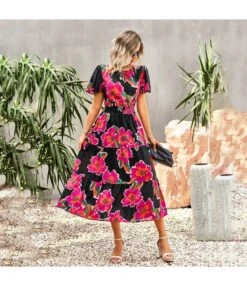 Summer Elegant Waist Trimming Short-Sleeved Long Floral Dress Wholesale Dresses N5323022800184 -OTIS Clothing Shop O1CN01z3nJno1ND4lS4h4F5 2425141535 0 cib 4