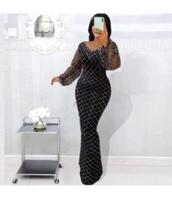 Sequined Beaded V-Neck See-Through Puff Sleeves Body-Fitting Party Dress Wholesale Dresses SDV463693