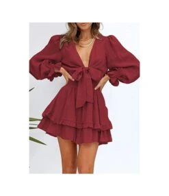 V-Neck Solid Color Tieback Bowknot Long Lantern Sleeve Ruffle Dress Casual Wholesale Dresses SD531178 -OTIS Clothing Shop a06d8f34 dd4a 4323 8837 3826d6464012 40D345E573CB99F130A3AC1738DB6C17