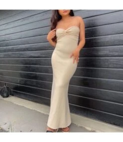 Sexy Off Shoulder Knit Midi Dress Solid Color Backless Slim Split Wholesale Dresses SDN560776