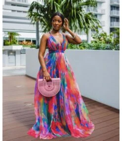 Mulitcolor Printed Sling Party Dress Sexy Deep V Vacation Wear Wholesale Maxi Dresses Trendy SD204092 -OTIS Clothing Shop a1eac6e5 0e34 40f2 8897 6dbec949d3ac E1C6D3908B9700E80D3CC52FE1BD6419
