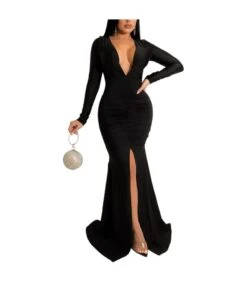 Solid Color Sexy V-Neck Slit Hip-Covering Dress Wholesale Womens Clothing N3823103000089 -OTIS Clothing Shop a3022e664422431ea6e0b0ac011fb71b 5