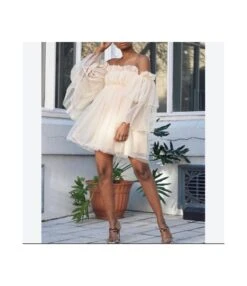 Solid Color Elastic Off Shoulder Vacation Party Dress Wholesale Dresses Veil Mini Puffy Skirt Fashion SD204090
