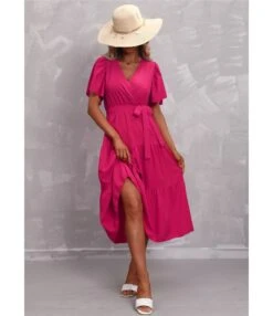 Solid Color V-Neck Short Sleeve Mid-Length Smocked Dress Casual Wholesale Dresses SDN533393 -OTIS Clothing Shop a47d029a 4d3f 4f2a aa3f c34ad49d21d1 b59781653da3826cd654ebe0e4e12bbe