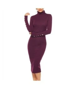 Fashion Button Long Sleeve Slim Fit Turtleneck Knitted Dress Wholesale Dresses SD182881