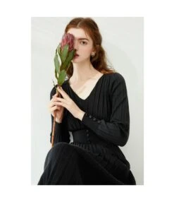 V Neck Solid Color Button Design Wholesale Jersey Dresses Mid Length Sweater Dress Elegant SD184225 -OTIS Clothing Shop a5be21aa 2740 43cd 9247 1b7a394a32d4 95505B683F03A9A45F29365FDB3B781B