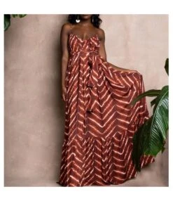 Printed Loose Long Sling Dress Wholesale Maxi Dresses Sexy Backless Wide Swing Lace Up Design SD203898