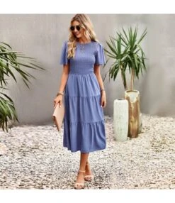 Solid Color Puff Sleeve Slimming Round Neck Smocked Dress Wholesale Dresses SDN539513 -OTIS Clothing Shop a9e8fb99 a59f 4340 9077 30529b4c0a35 089b94eb8ec00bd13f60ccea5f266d47