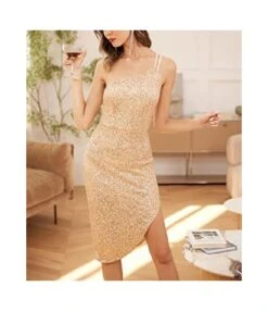 Sexy One Shoulder Irregular Slim Party Sequined Bodycon Dress Wholesale Dresses N5323031700005