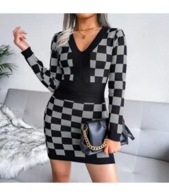 Sexy Knitted Dress Women V-Neck Plaid Printing SD162181 -OTIS Clothing Shop b238f72b 451f 48ad 949c 6fc99c71a62d 0AF041853B9F99BC822716DDCFAC3024