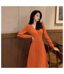V Neck Solid Color Button Design Wholesale Jersey Dresses Mid Length Sweater Dress Elegant SD184225 -OTIS Clothing Shop b9ae4d7e 2108 46d4 ac50 ff87917c0109 92EDE54156746D0F88FADAFB230B599D