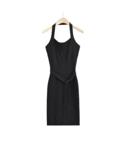 Sexy Tie-Rope Side Slit Solid Color Halterneck Knitted Midi Dress Bodycon Wholesale Dresses SD204428