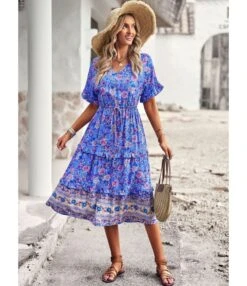 Boho Print Short Sleeve High Waist A-Line Bohemian Dress Wholesale Dresses SDN539503 -OTIS Clothing Shop bd153e43 5ffa 4996 b9c8 90531c83716d f8430c006edf5e27e198cc0cff526458