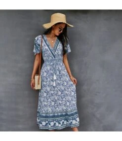 Floral Print V Neck Fringe Tie-Up Short Sleeve Resort Dress Wholesale Womens Boho Dresses SDN533139 -OTIS Clothing Shop bd8a8cdb 6b5f 4adb 8a0f baabdc84e50c eb90aee7ab81f7e1e19c5d60743d0946