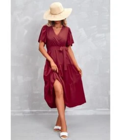 Solid Color V-Neck Short Sleeve Mid-Length Smocked Dress Casual Wholesale Dresses SDN533393 -OTIS Clothing Shop be78b3d3 a1fb 4428 9f9d 6b318a1f4eb2 2ce31ffd0515303a4253053dfe9bfc64