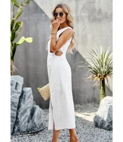 Solid Color Summer Hollow Waist Long Sleeveless Mid-Length Tank Dress Wholesale Dresses N5323031600405 -OTIS Clothing Shop be9bdd634a2e46f5af85afcf00ebaed2