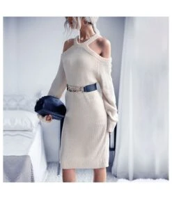 Wholesale Dresses Sweater Dress Knitted Dress Off Shoulder Halter Neck SD181225