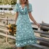 Floral Print V Neck Short Sleeve Tie-Up Waist Casual Resort Dresses Wholeslae Bohemian Dress For Women SDN533130