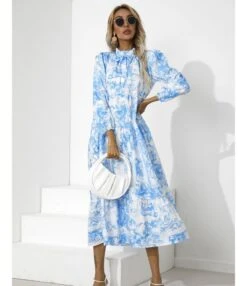 Printed Half Collar Bowknot Lantern Sleeve Loose Ruffled Midi Dress Casual Wholesale Dresses SDN533161 -OTIS Clothing Shop c1df0b03 4e42 45b1 aac1 30b233376e98 91694ada9bde337d97e9e1bbba16a6f3