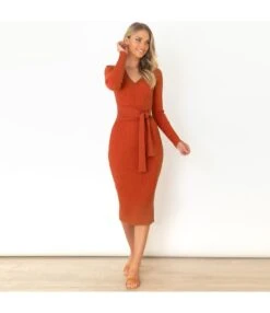 Long-Sleeve V-Neck Slim-Fit Tie Midi Bodycon Knit Dress Wholesale Dresses SDN537004 -OTIS Clothing Shop c3ba862a 3dfe 4a07 86ab 26b33012f003 ef41037d758052f0a6b1afaebaa00efa