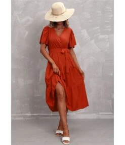 Solid Color V-Neck Short Sleeve Mid-Length Smocked Dress Casual Wholesale Dresses SDN533393 -OTIS Clothing Shop c62644cf f5b8 45f9 a2b5 ed04f7978aed 58f55846f52c2974a752f48e8d6aca4c