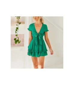 Solid Color Lace-Up V-Neck Layered Ruffled Dress Wholesale Dresses SDN535553 -OTIS Clothing Shop c7916b55 67b6 4f4d 8d5e 033714346ba0 b6fdb3d9bca4532f9b4d9eb689dc8941