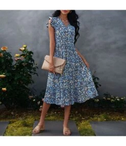 Floral Print V-Neck Frill Sleeve Midi Swing Dress Casual Summer Wholesale Dresses SD204674 -OTIS Clothing Shop c8ef9f23 6505 4ba3 8083 07dc92625ca9 38ed1b36662e7a28a5f676246e926844