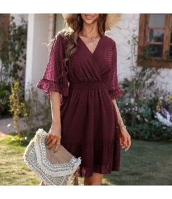 Fashion Elegant Solid Color Chiffon Flocking Ruffles Swing Dress Lotus Leaf Sleeve Wholesale Dresses SD204668 -OTIS Clothing Shop c9e6d004 d8fb 4660 bc4f 9fd21d0206da bd1e49711ca40d8ada1810cd9741ad51