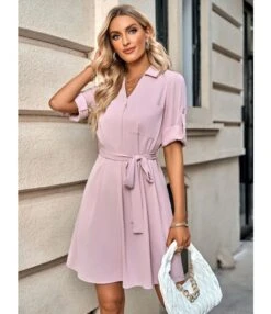 Solid Color Half Sleeve Tie-Up Lapel Casual Dress Wholesale Dresses SDN537944 -OTIS Clothing Shop cab7999a 259e 4bee 995a ab3a683d39a3 5696267213317e4d0a7f38b7faeac643