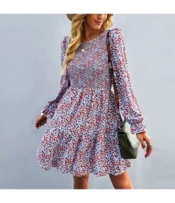Casual Round Neck Print Long Sleeve A-Line Dress Wholesale Dresses SDN562592
